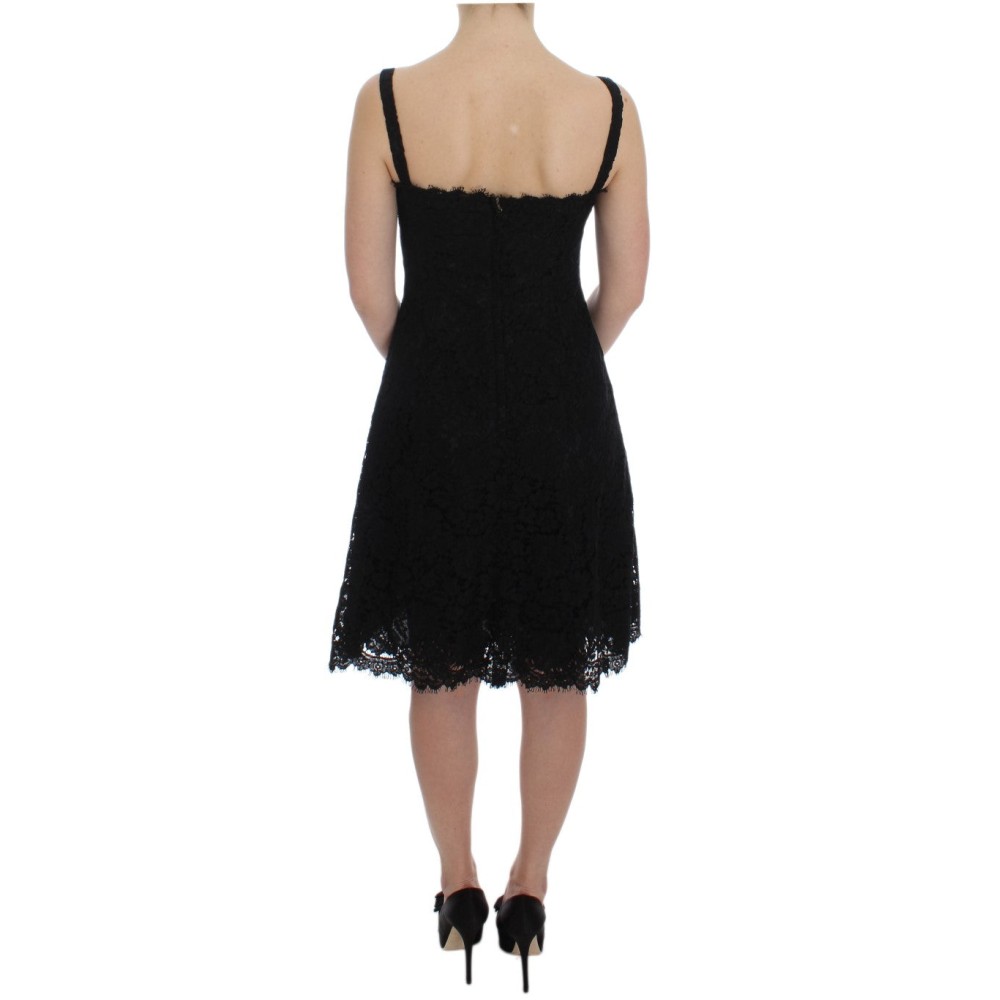 Dolce & Gabbana Elegantes schwarzes Kleid aus geblümter Spitze in Knielänge