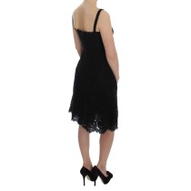 Dolce & Gabbana Elegantes schwarzes Kleid aus geblümter Spitze in Knielänge