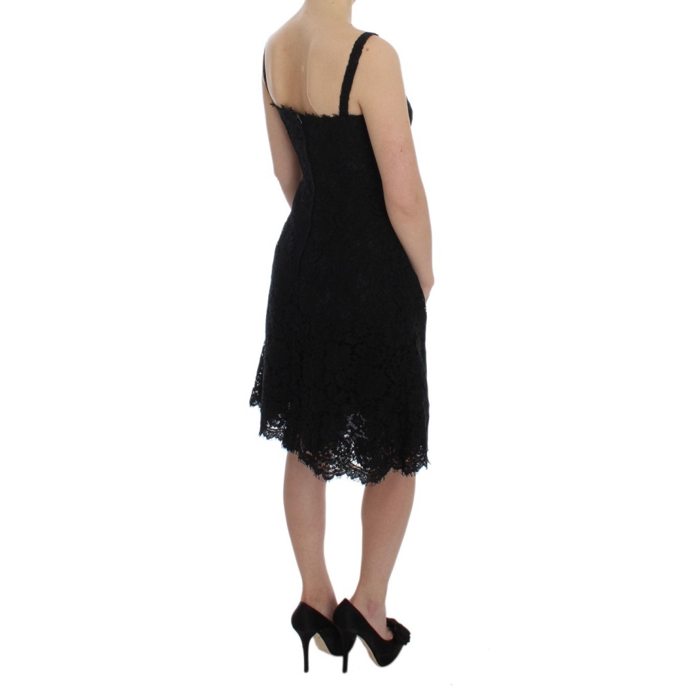 Dolce & Gabbana Elegantes schwarzes Kleid aus geblümter Spitze in Knielänge