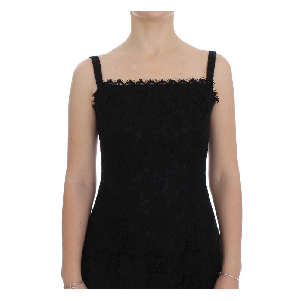 Dolce & Gabbana Elegantes schwarzes Kleid aus geblümter Spitze in Knielänge