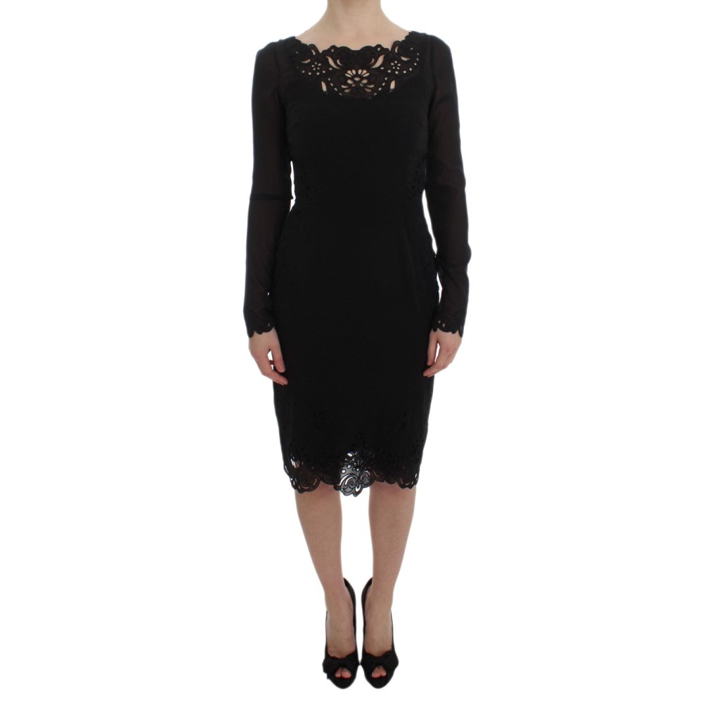 Dolce & Gabbana Elegantes Schwarzes Etuikleid aus geblümter Spitze