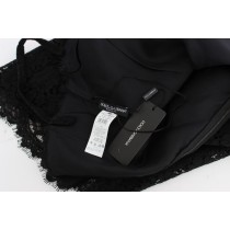 Dolce & Gabbana Elegantes schwarzes Kleid aus geblümter Spitze in Knielänge