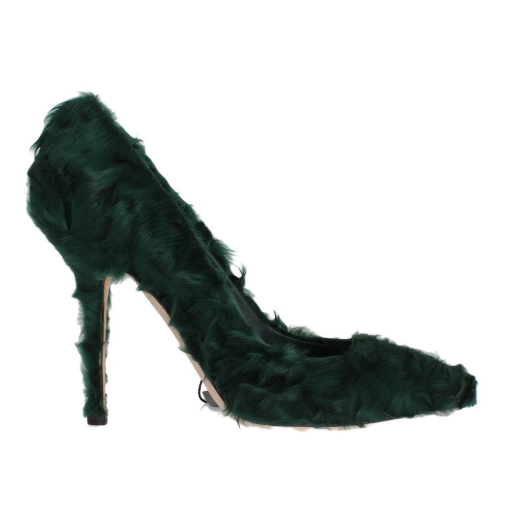 Dolce & Gabbana Elegante Grüne Xiangao Pelz Leder Pumps