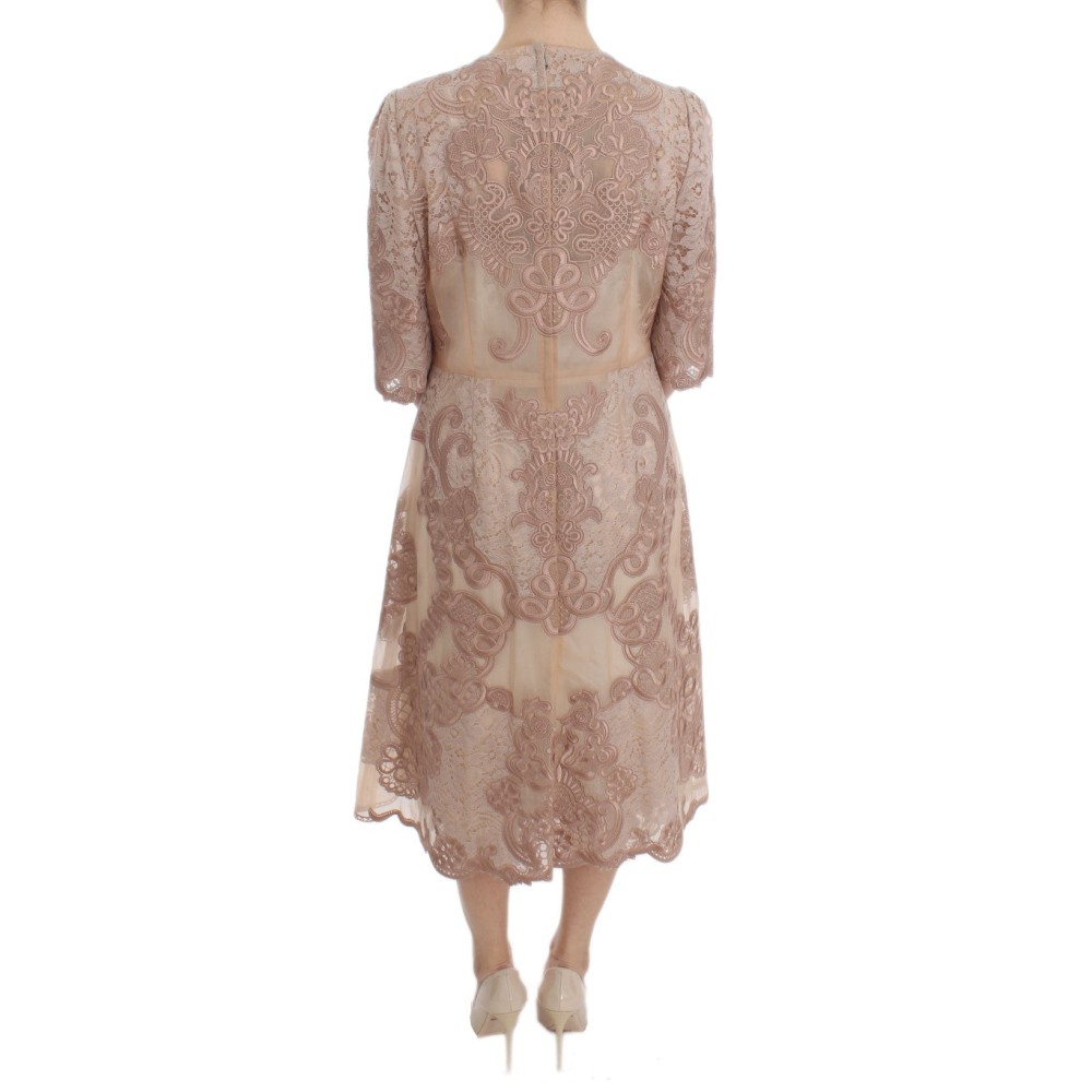 Dolce & Gabbana Elegantes rosa Etuikleid mit Spitzenstickerei