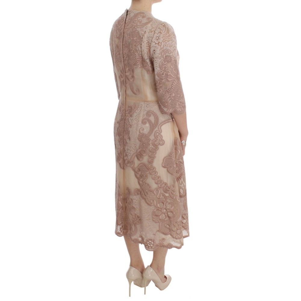 Dolce & Gabbana Elegantes rosa Etuikleid mit Spitzenstickerei