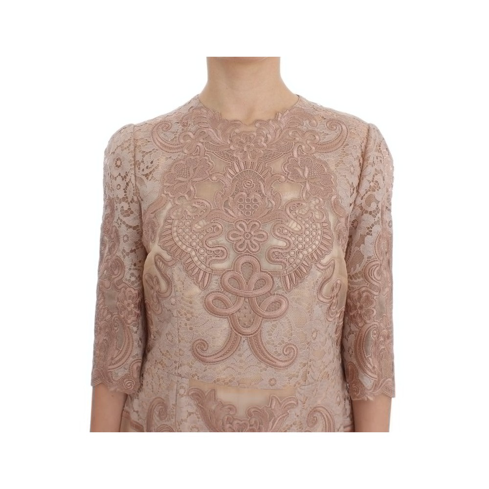 Dolce & Gabbana Elegantes rosa Etuikleid mit Spitzenstickerei