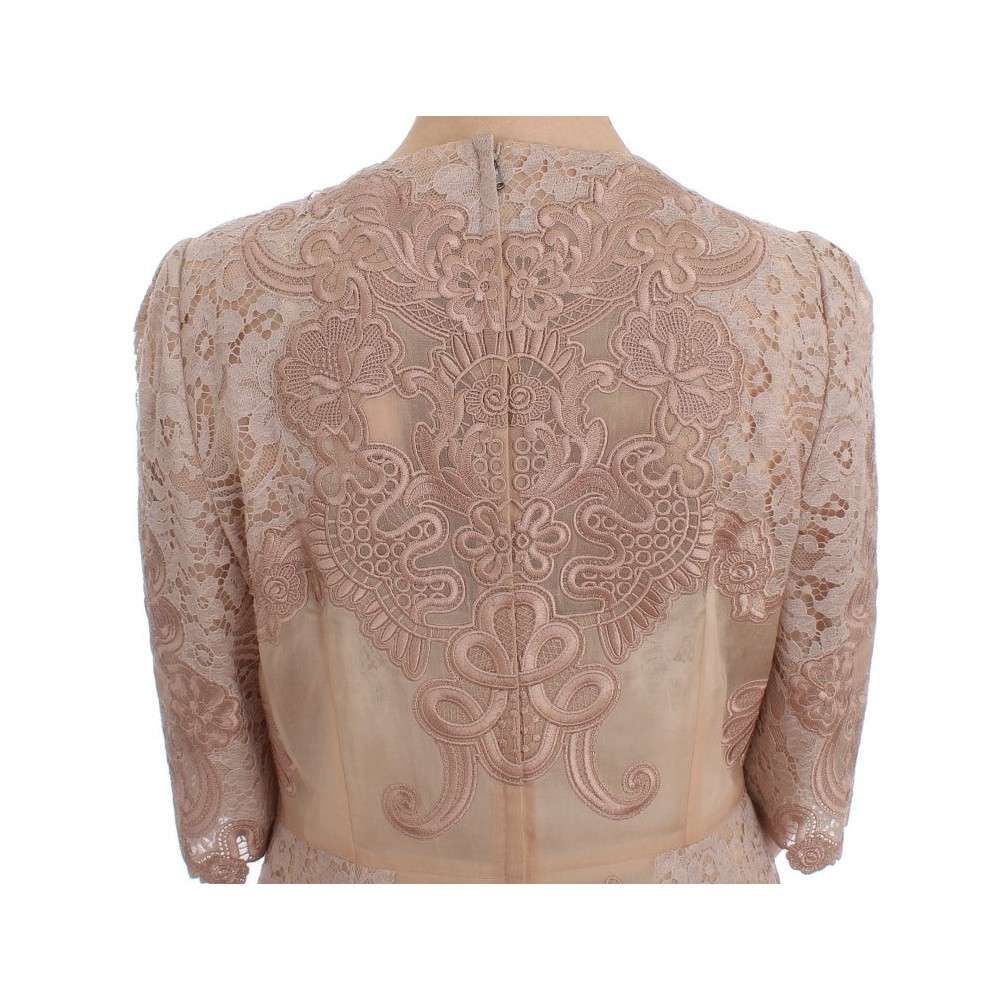 Dolce & Gabbana Elegantes rosa Etuikleid mit Spitzenstickerei