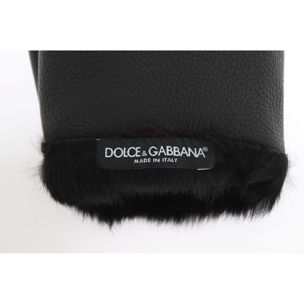 Dolce & Gabbana Elegante Lederhandschuhe in Schwarz und Bordeaux