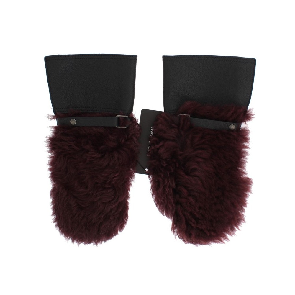 Dolce & Gabbana Elegante Lederhandschuhe in Schwarz und Bordeaux