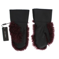 Dolce & Gabbana Elegante Lederhandschuhe in Schwarz und Bordeaux