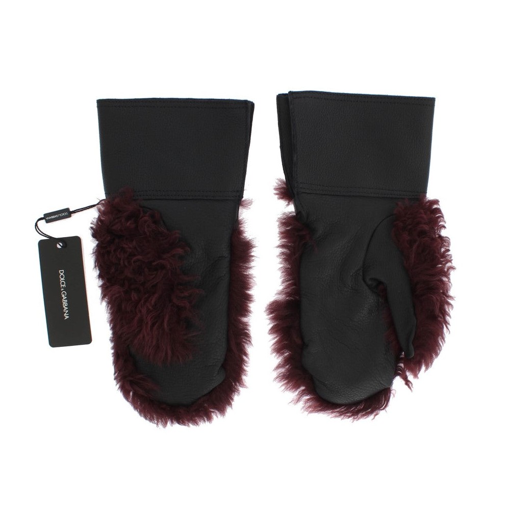 Dolce & Gabbana Elegante Lederhandschuhe in Schwarz und Bordeaux