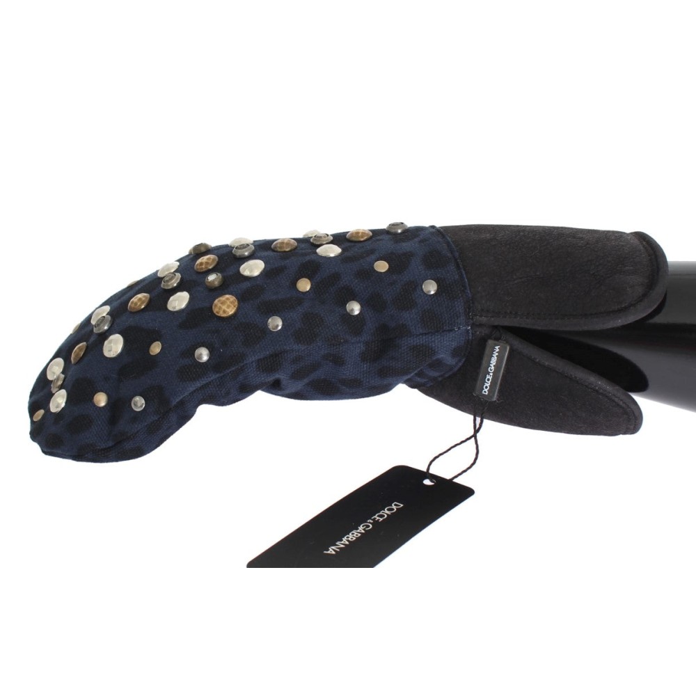 Dolce & Gabbana Schicke graue Handschuhe aus Wolle und Shearling mit Nieten-Details