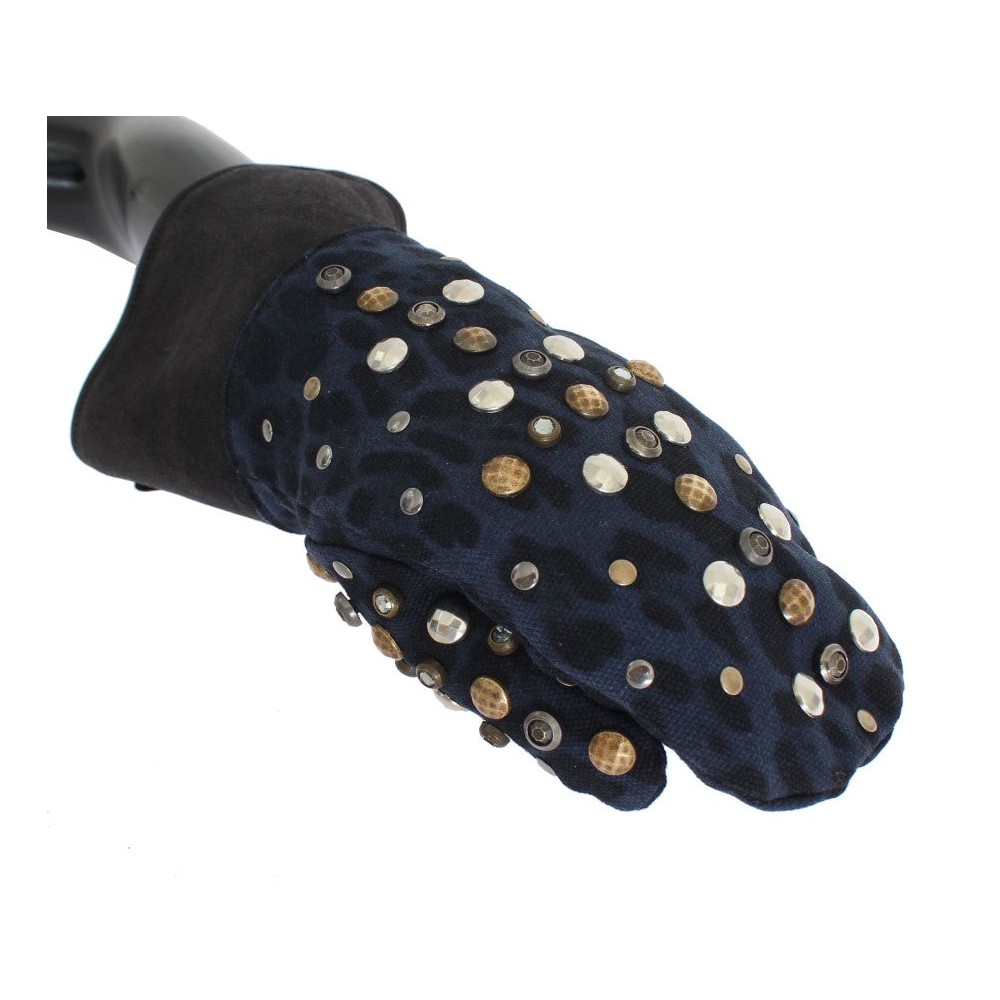 Dolce & Gabbana Schicke graue Handschuhe aus Wolle und Shearling mit Nieten-Details