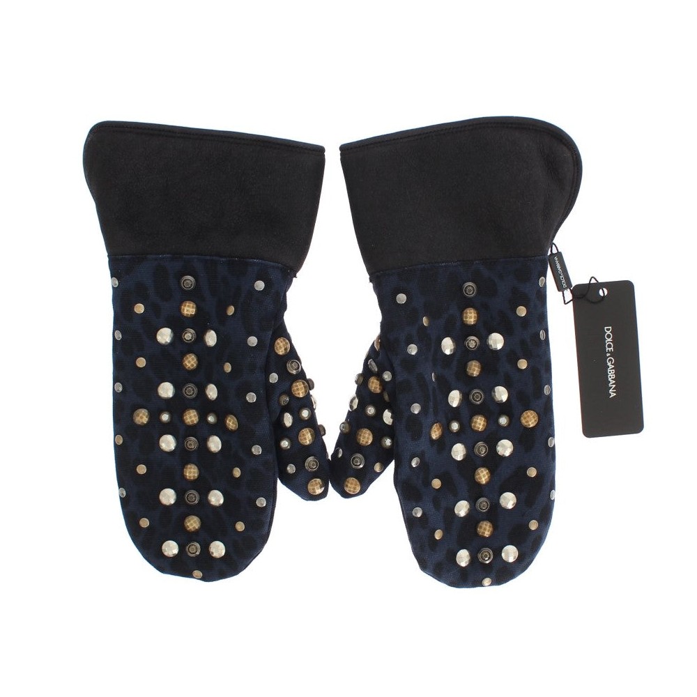 Dolce & Gabbana Schicke graue Handschuhe aus Wolle und Shearling mit Nieten-Details