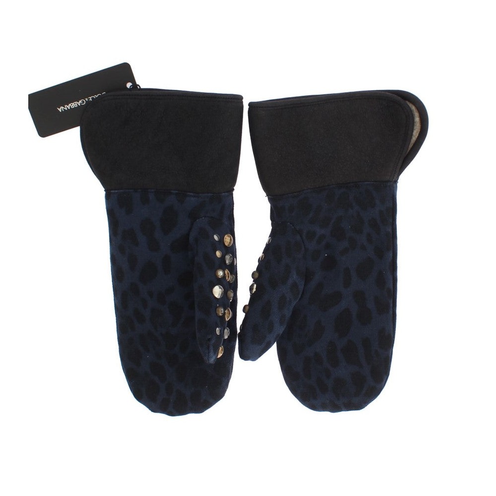 Dolce & Gabbana Schicke graue Handschuhe aus Wolle und Shearling mit Nieten-Details