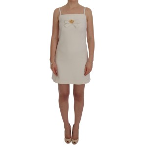 Dolce & Gabbana Elegantes weißes Shiftkleid aus Wolle mit goldener Brosche