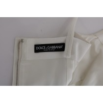 Dolce & Gabbana Elegantes weißes Shiftkleid aus Wolle mit goldener Brosche