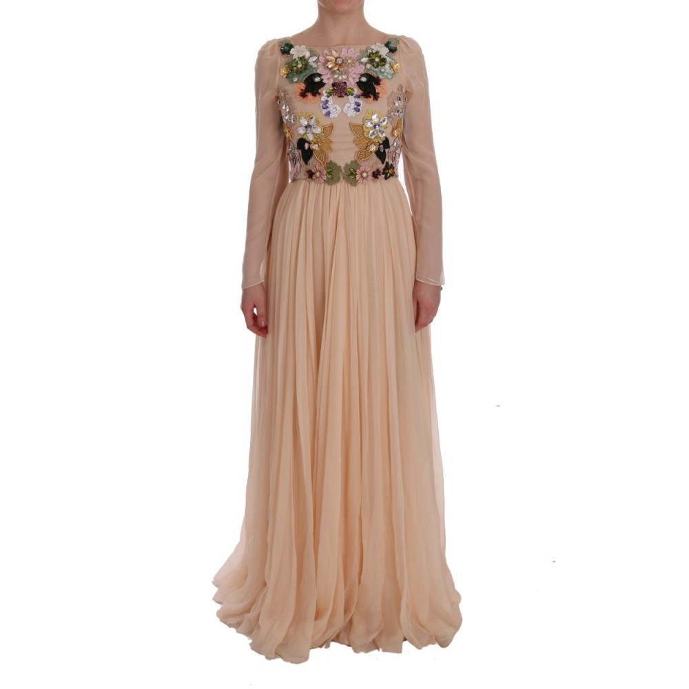 Dolce & Gabbana Elegantes floral besticktes Maxikleid aus Seide