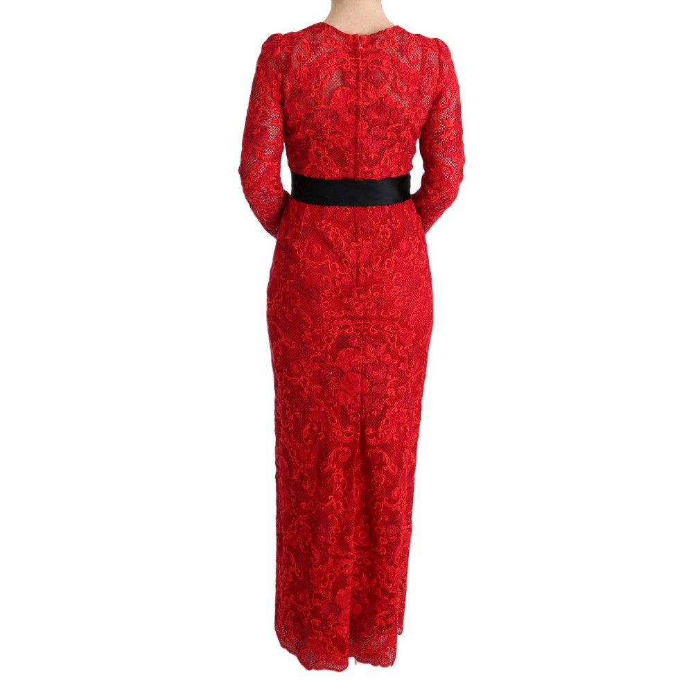 Dolce & Gabbana Elegantes rotes Etuikleid mit Seidenschleifengürtel