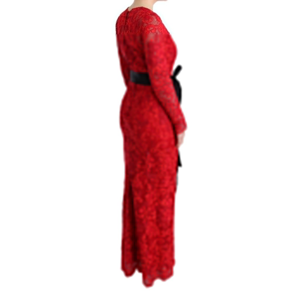 Dolce & Gabbana Elegantes rotes Etuikleid mit Seidenschleifengürtel