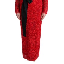 Dolce & Gabbana Elegantes rotes Etuikleid mit Seidenschleifengürtel