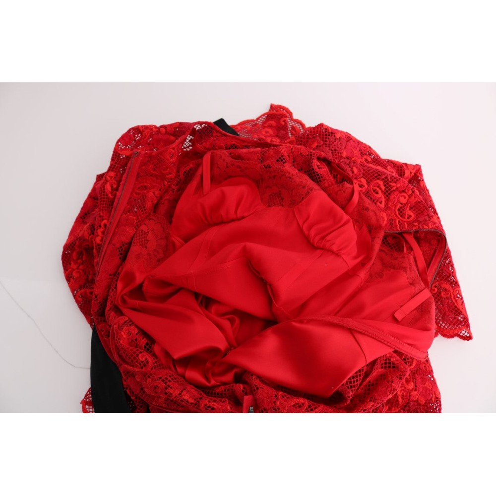 Dolce & Gabbana Elegantes rotes Etuikleid mit Seidenschleifengürtel