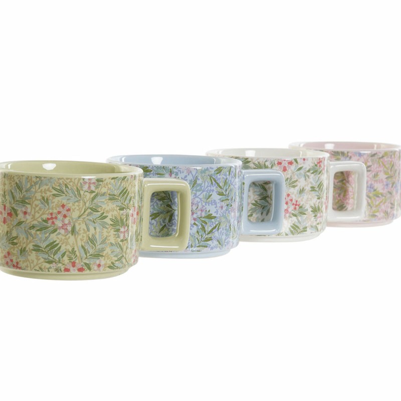 Ensemble de tasses à café DKD Home Decor Bleu Vert Rose Métal Dolomite 260 ml (4 Pièces)