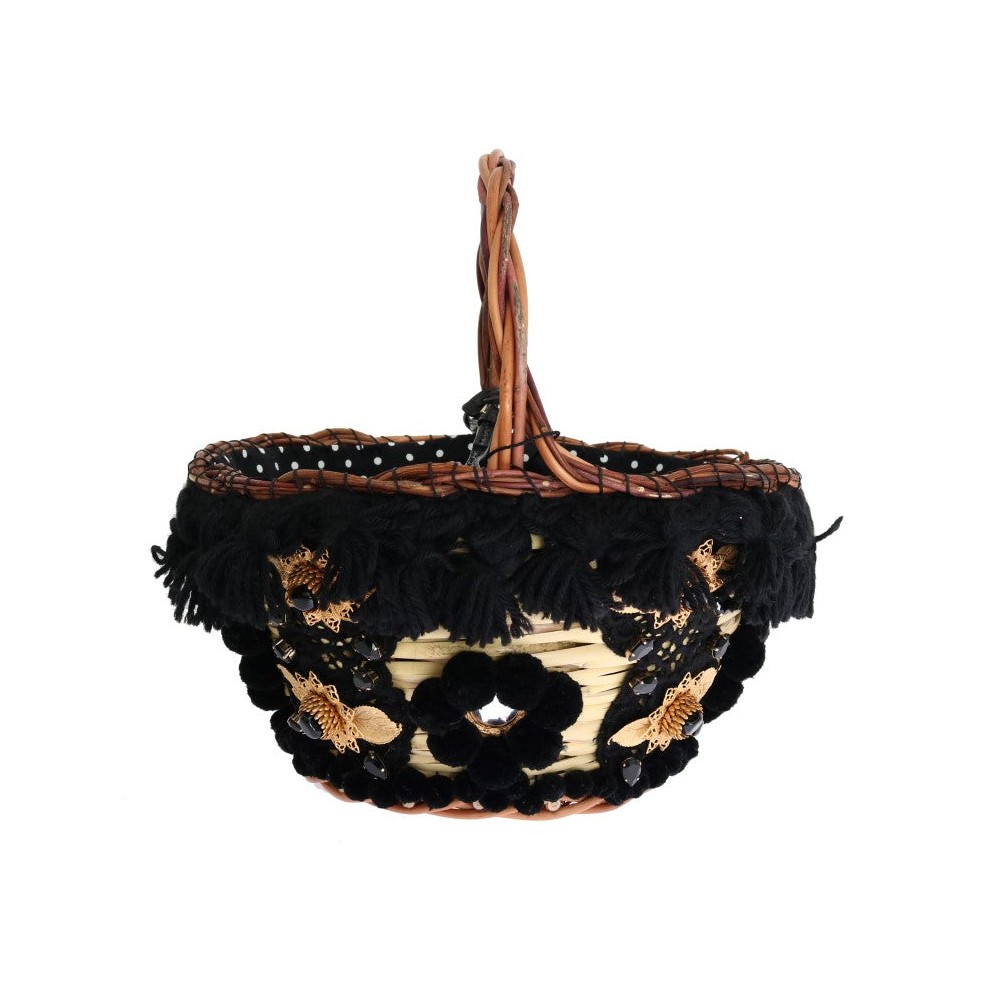 Dolce & Gabbana Schicke Beige-Schwarz-Stroh-Schlangenhaut-Eimertasche