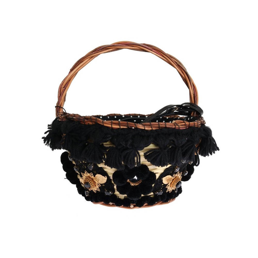 Dolce & Gabbana Schicke Beige-Schwarz-Stroh-Schlangenhaut-Eimertasche