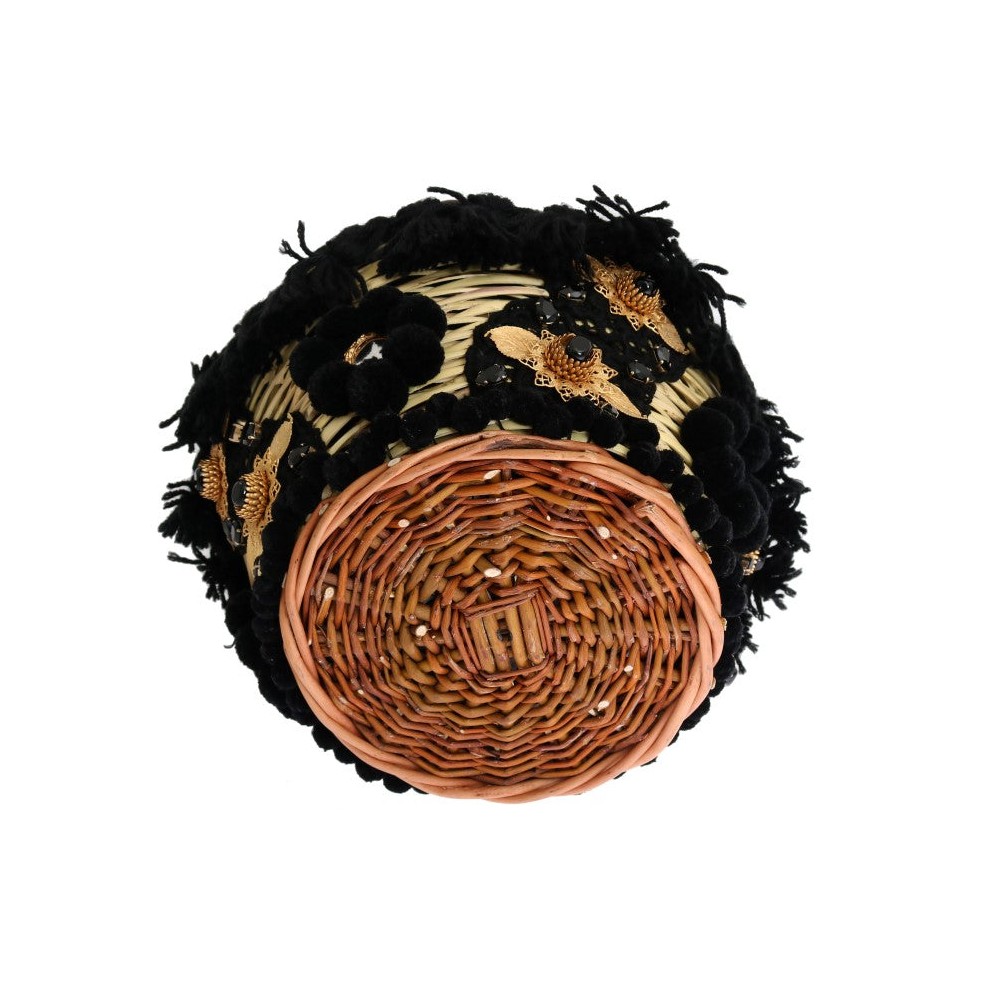 Dolce & Gabbana Schicke Beige-Schwarz-Stroh-Schlangenhaut-Eimertasche
