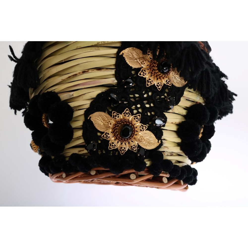 Dolce & Gabbana Schicke Beige-Schwarz-Stroh-Schlangenhaut-Eimertasche