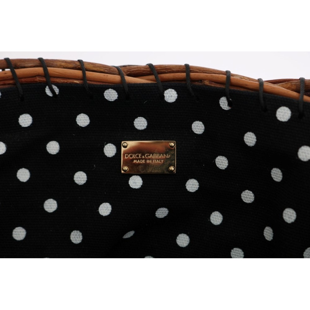 Dolce & Gabbana Schicke Beige-Schwarz-Stroh-Schlangenhaut-Eimertasche