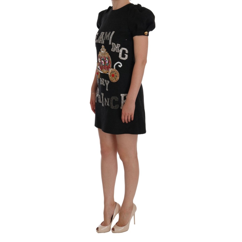 Dolce & Gabbana Bezauberndes Midikleid aus Wolle mit Kristallbesatz