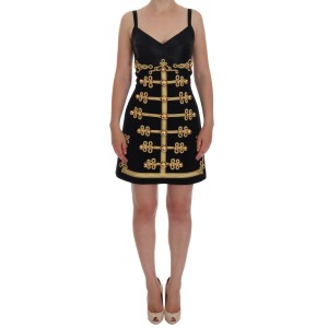 Dolce & Gabbana Elegantes schwarzes ärmelloses A-Linien-Kleid mit goldenen Details