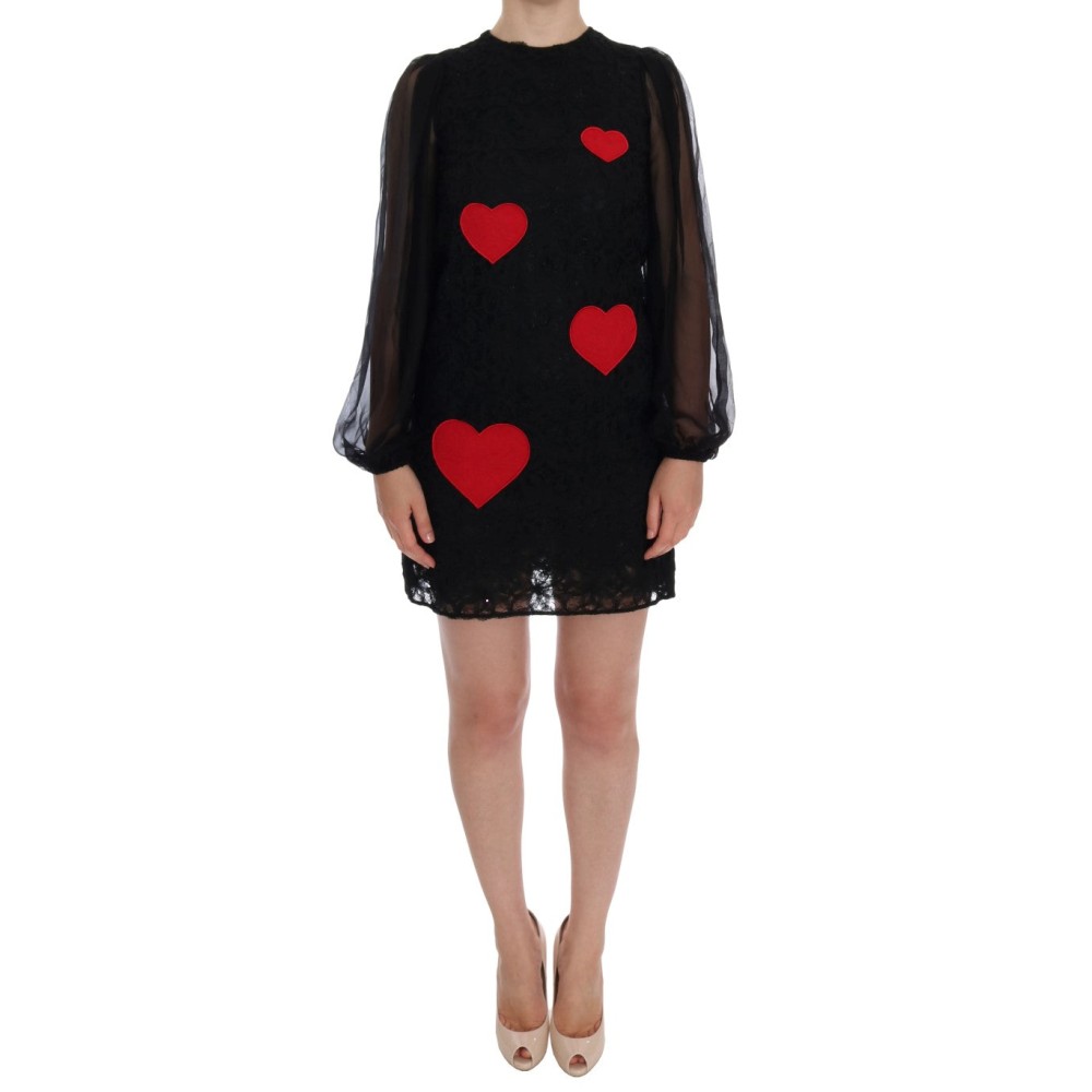 Dolce & Gabbana Elegantes schwarzes Shiftkleid mit Herzapplikation aus Spitze