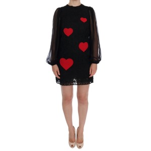 Dolce & Gabbana Elegantes schwarzes Shiftkleid mit Herzapplikation aus Spitze