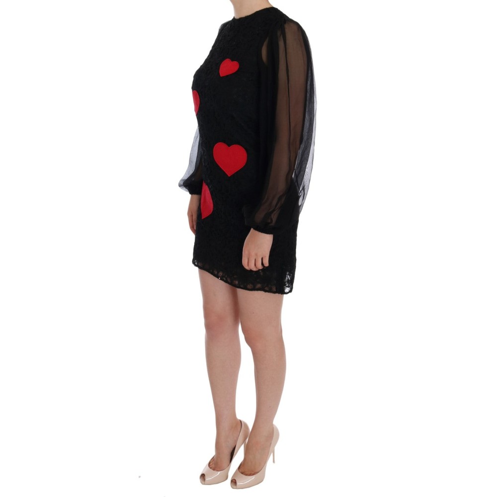Dolce & Gabbana Elegantes schwarzes Shiftkleid mit Herzapplikation aus Spitze