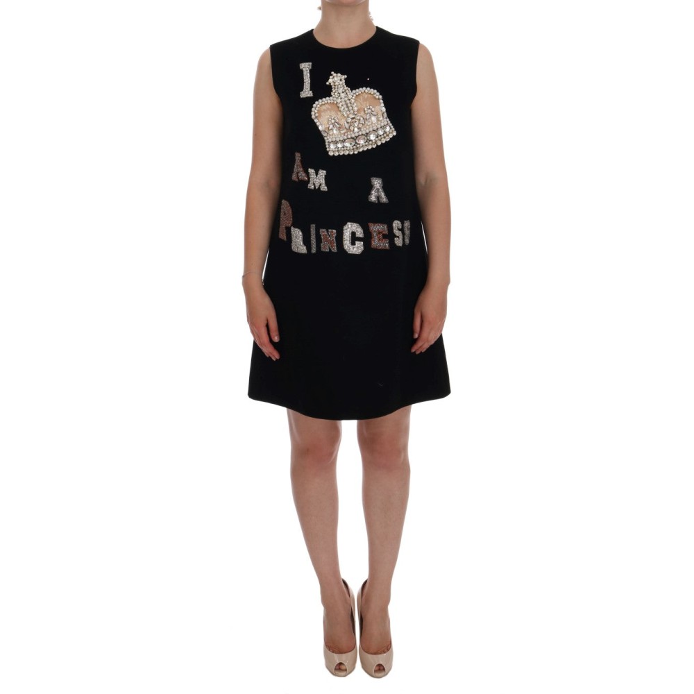 Dolce & Gabbana Schwarzes Prinzessinnenkleid aus Wolle mit Kristall
