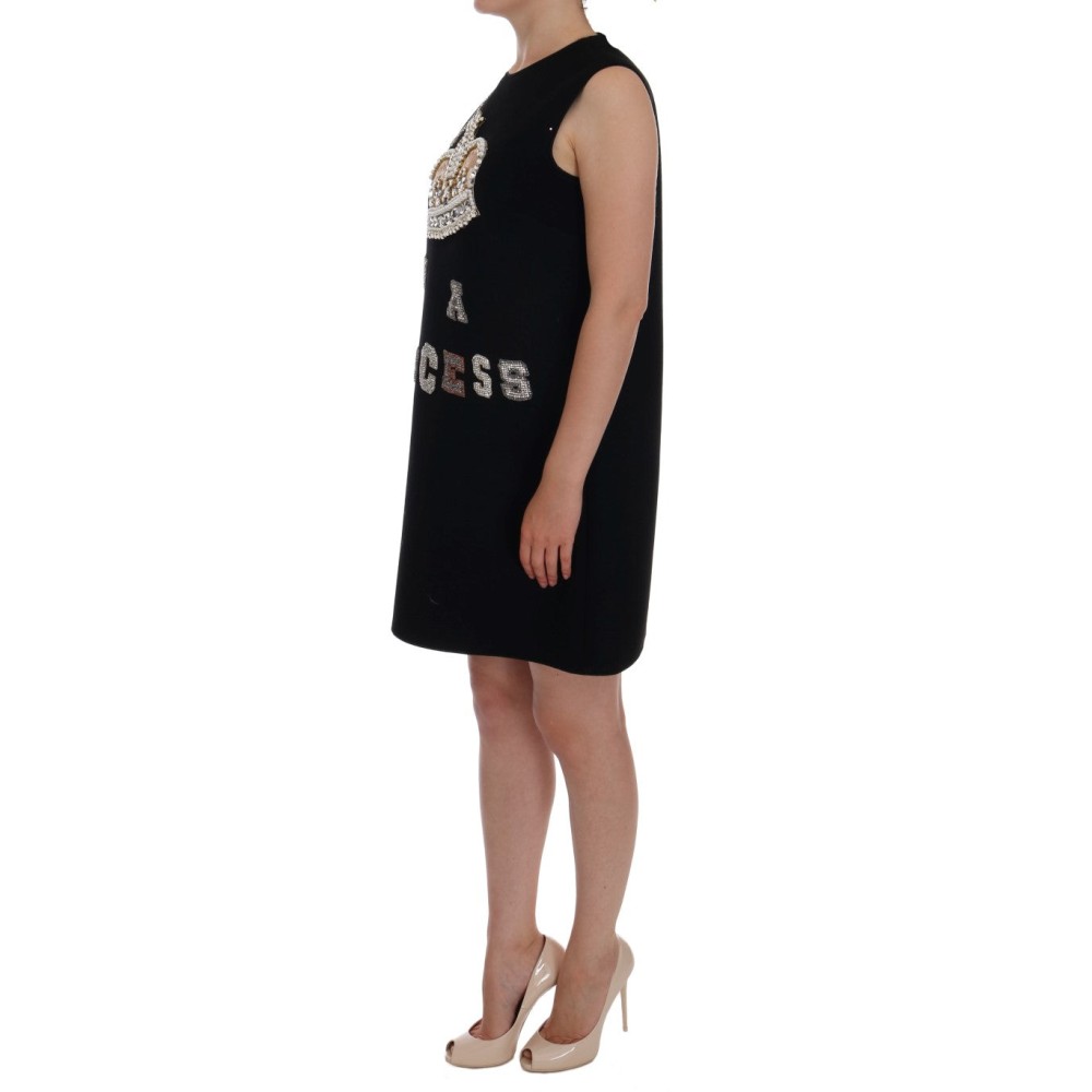 Dolce & Gabbana Schwarzes Prinzessinnenkleid aus Wolle mit Kristall
