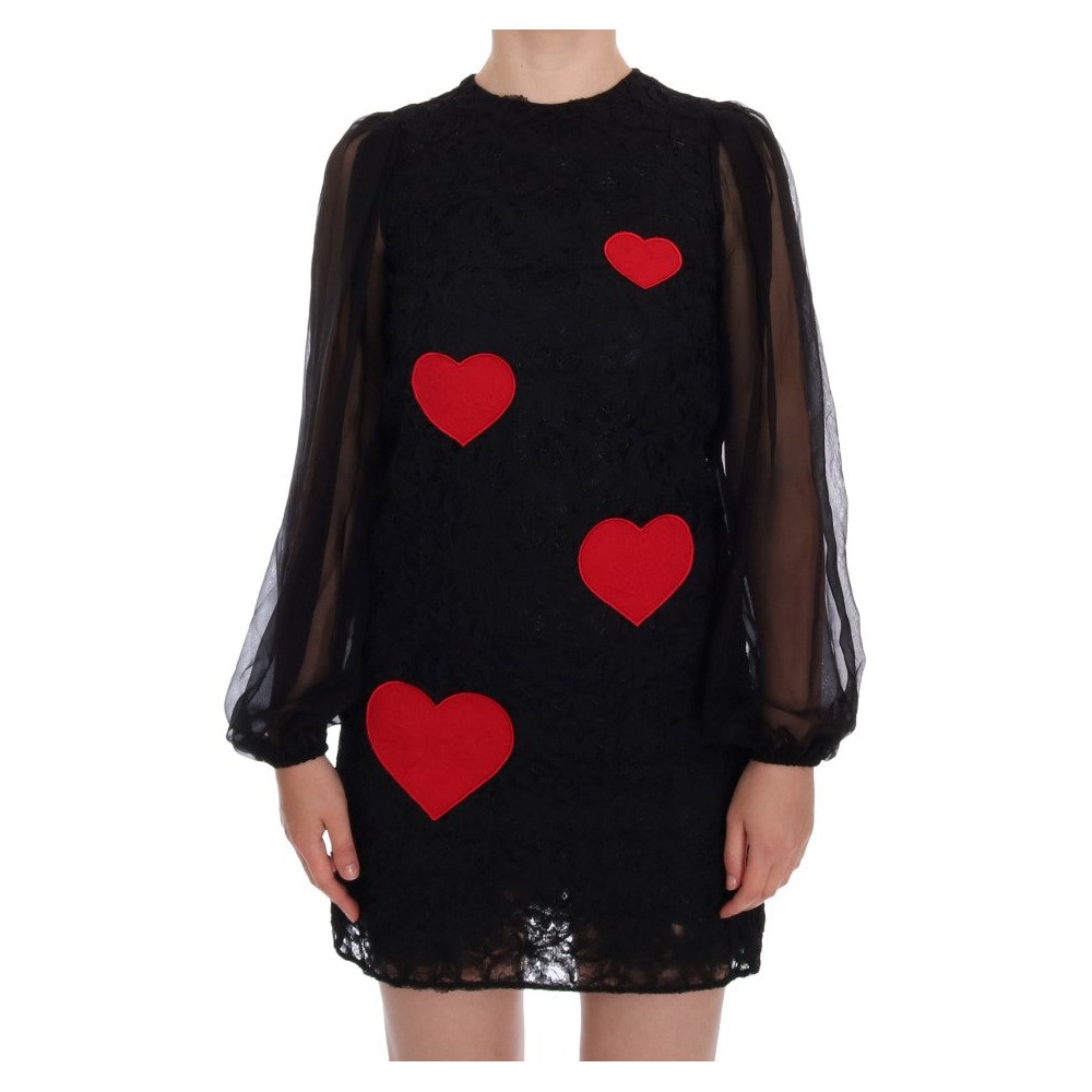Dolce & Gabbana Elegantes schwarzes Shiftkleid mit Herzapplikation aus Spitze