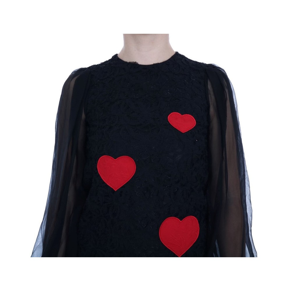 Dolce & Gabbana Elegantes schwarzes Shiftkleid mit Herzapplikation aus Spitze