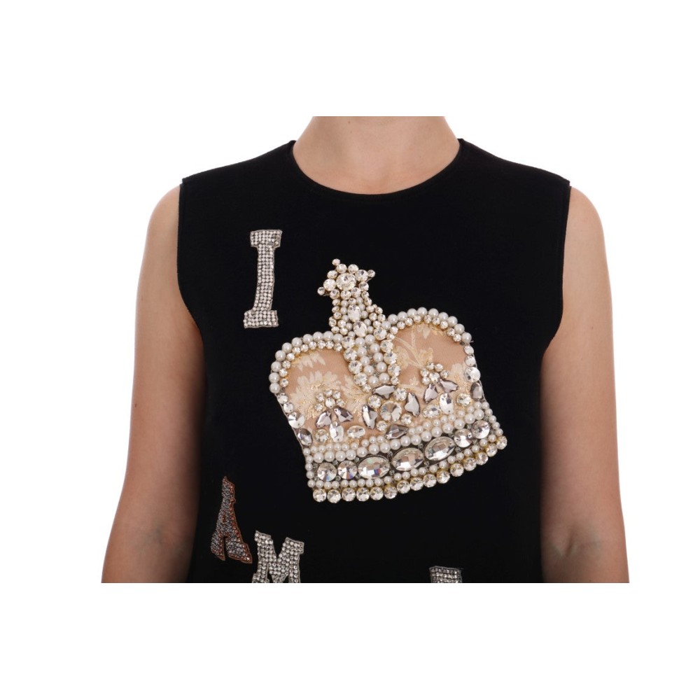 Dolce & Gabbana Schwarzes Prinzessinnenkleid aus Wolle mit Kristall