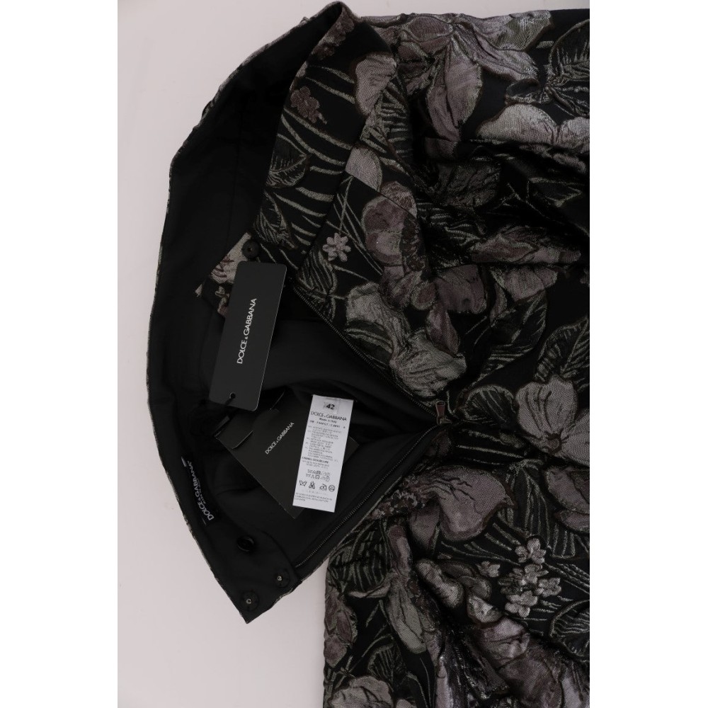 Dolce & Gabbana Eleganter schwarz-silber-blumiger gerader Rock