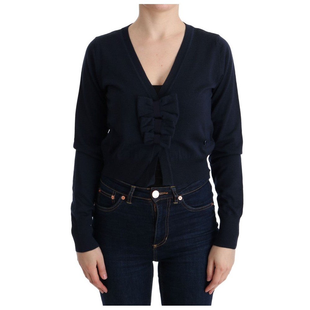 MARGHI LO\' Eleganter blauer Woll-Cardigan-Pullover