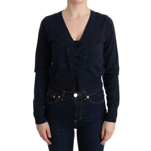 MARGHI LO\' Eleganter blauer Woll-Cardigan-Pullover