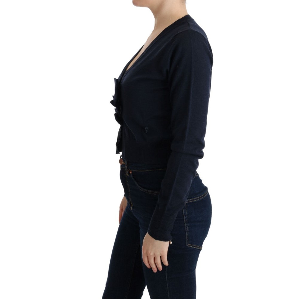 MARGHI LO\' Eleganter blauer Woll-Cardigan-Pullover