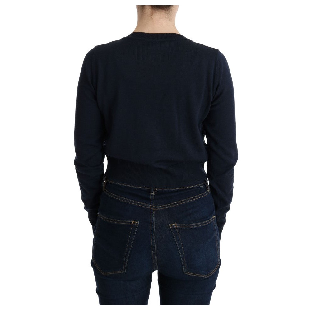 MARGHI LO\' Eleganter blauer Woll-Cardigan-Pullover