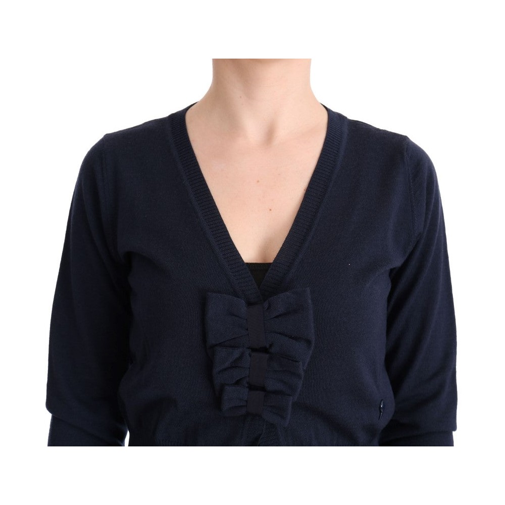 MARGHI LO\' Eleganter blauer Woll-Cardigan-Pullover