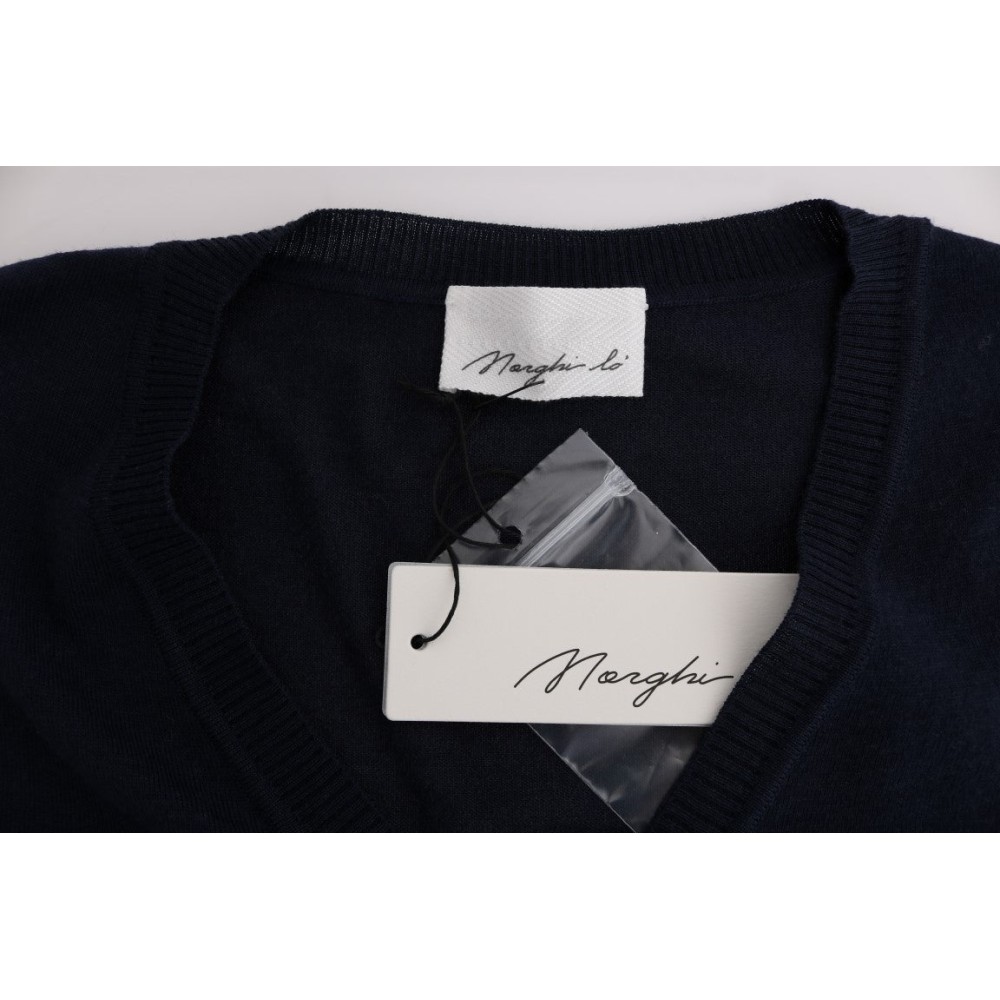 MARGHI LO\' Eleganter blauer Woll-Cardigan-Pullover