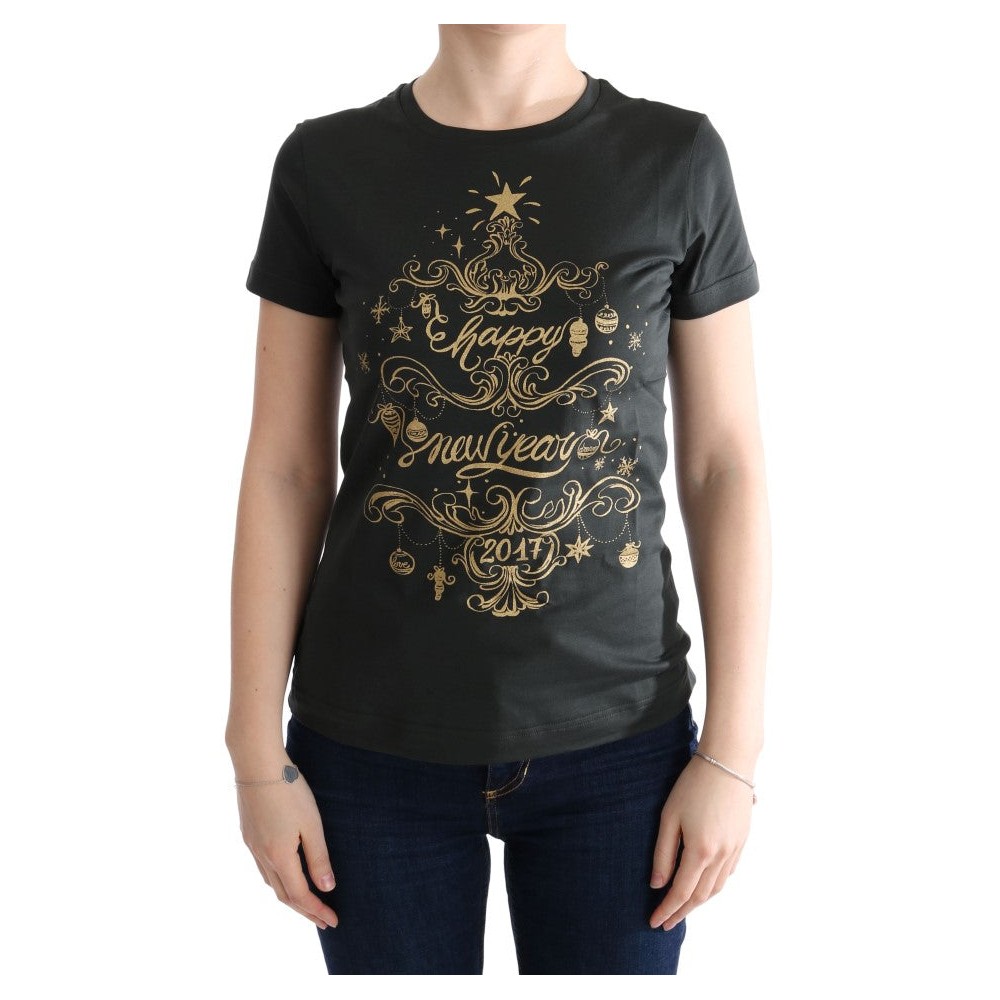Dolce & Gabbana Smaragdgrünes Baumwoll-T-Shirt mit 2017 Druck